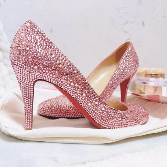 Authentic Christian Louboutin Fifi 100mm Pink Crystal Pumps / Heels - Picture 4 of 13